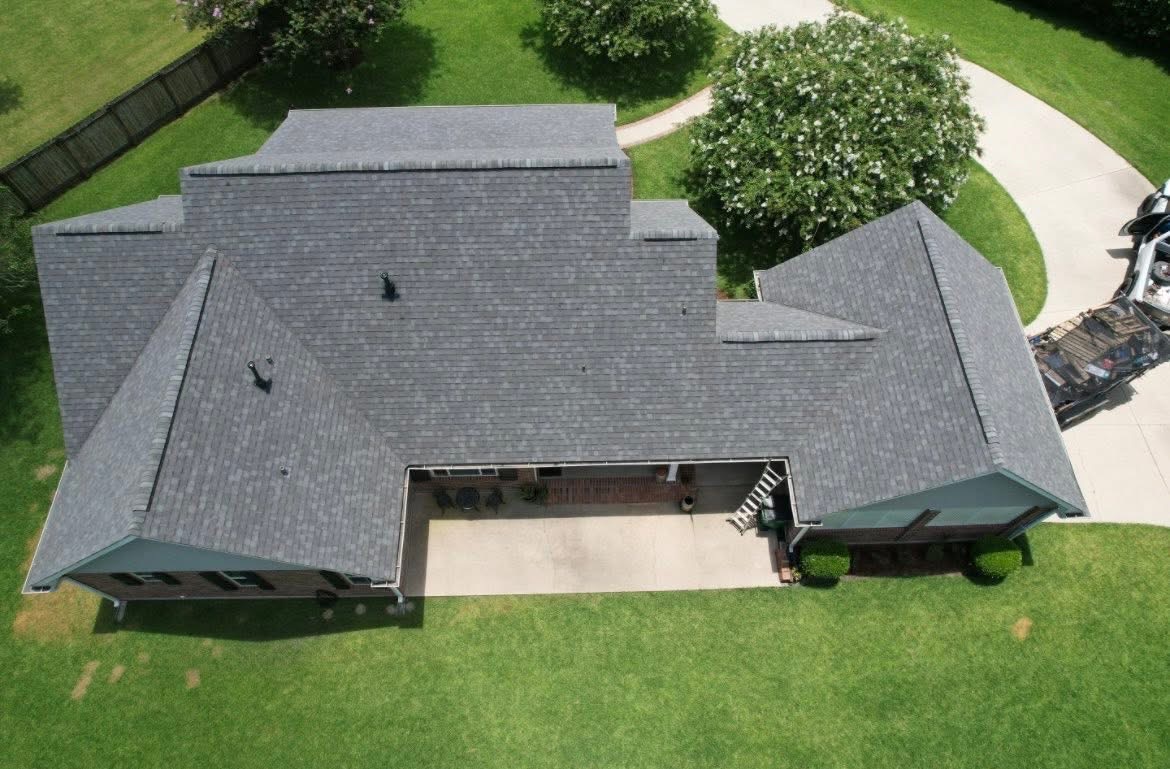 Aerial view of completed residential roof